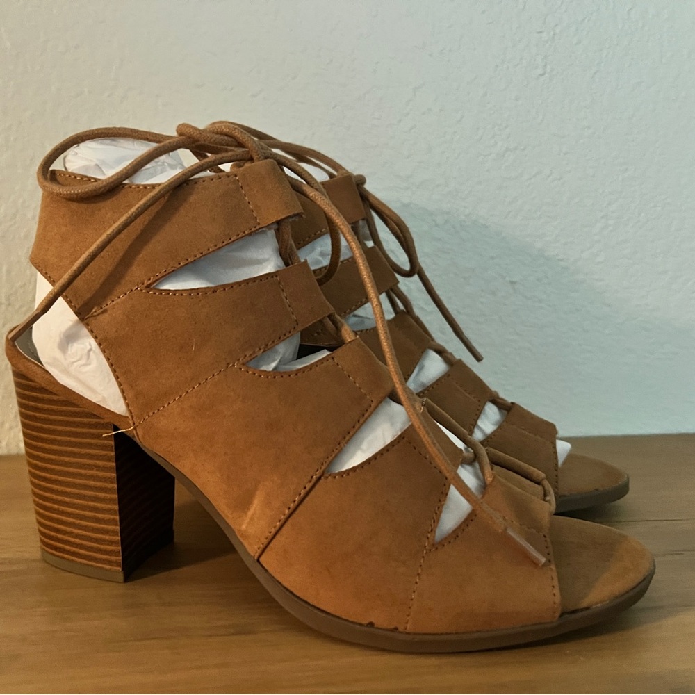 Rampage Brown Lace Up Block Heels